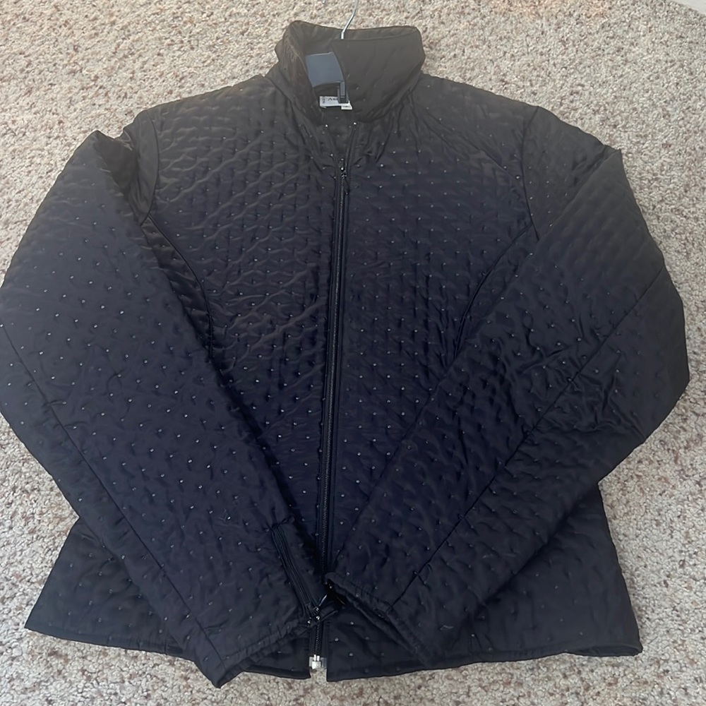 Anne Fontaine Black Lightweight Quilted Sequin Blazer Raincoat jacket.size small
